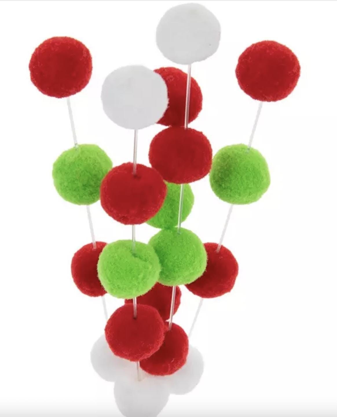 Red Green and White Pom Pom Pick Christmas Tree Stem Holiday Craft Supplies