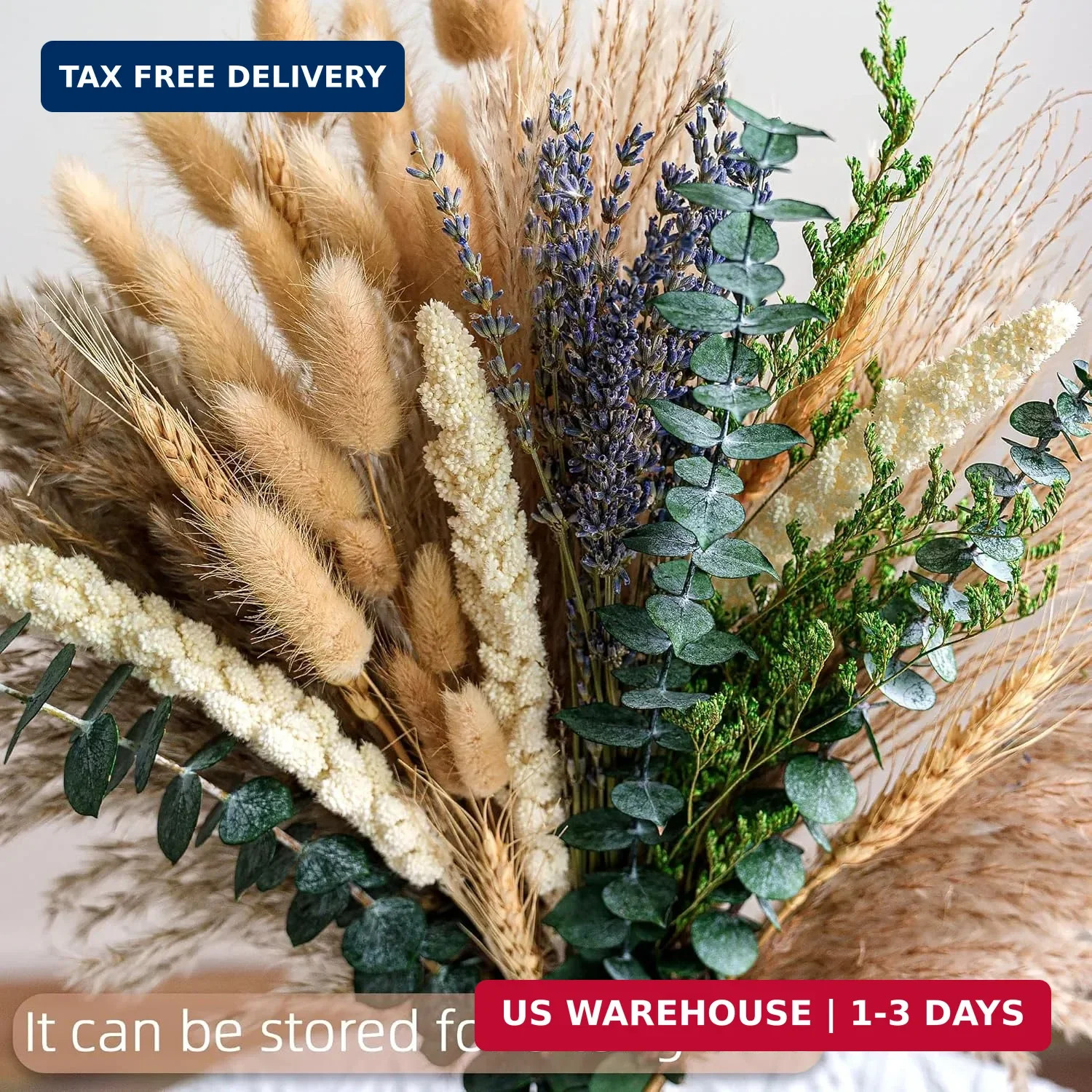 Boho Dried Flower Bouquet – Pampas Grass Bouquet with Lavender, Eucalyptus, Whea
