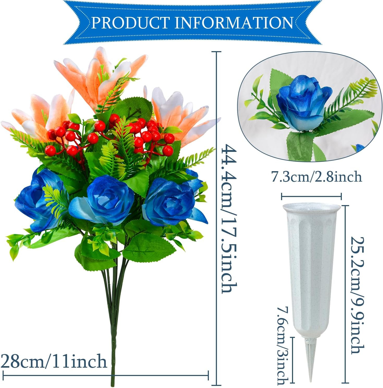 XONOR Artificial Cemetery Flowers for Grave, Set of 4 Artificial Memorial Flower