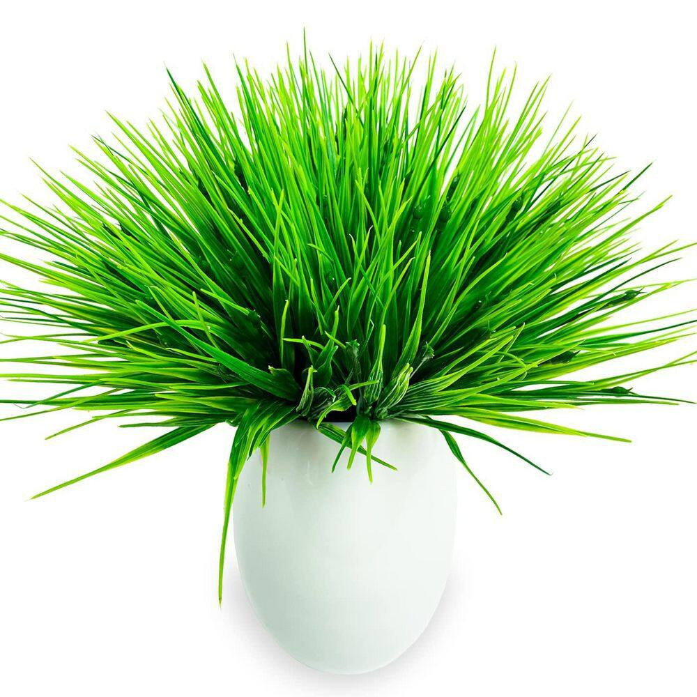 11 in Artificial Grass Plant 10 Pack Green UV Resistant Outdoor Indoor Faux Whea