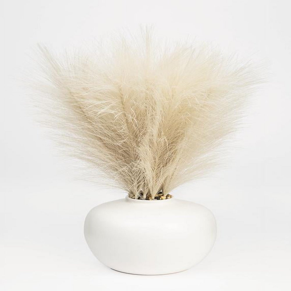 ARTIFICIAL PAMPAS PLANT 14 Inch with White Ceramic Vase