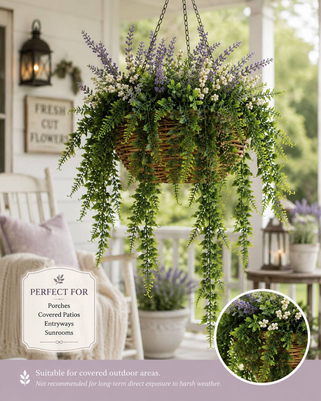 Artificial Hanging Fern Greenery Set of 2 Faux Trailing Fern Bushes Hanging Gree