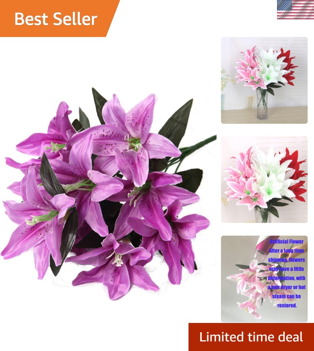 Stylish 10-Head Purple Fake Lily Arrangement – Perfect for Home & Wedding Use