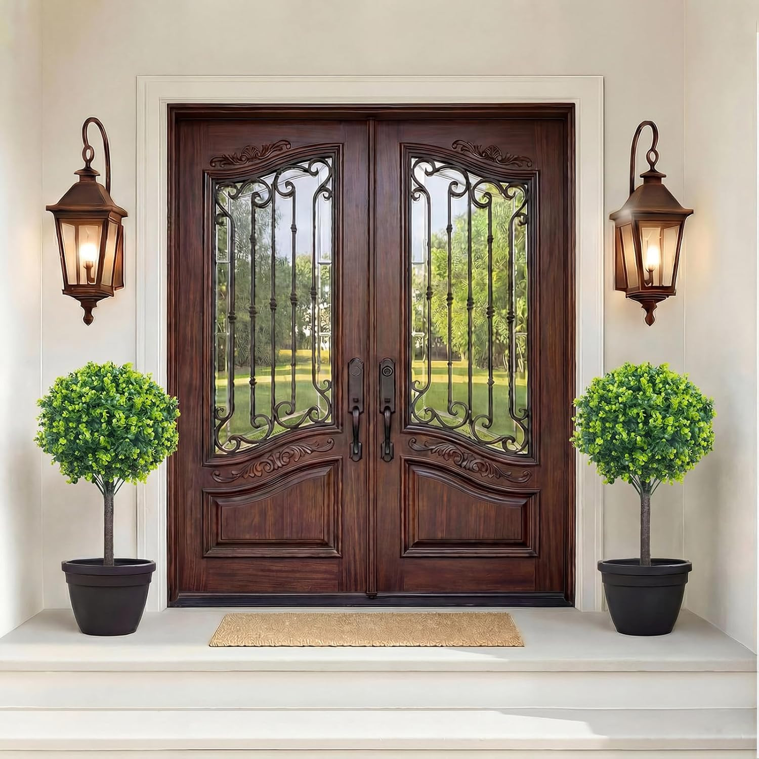 30″ Artificial Boxwood Ball Trees Set of 2 – Lifelike Outdoor Decor