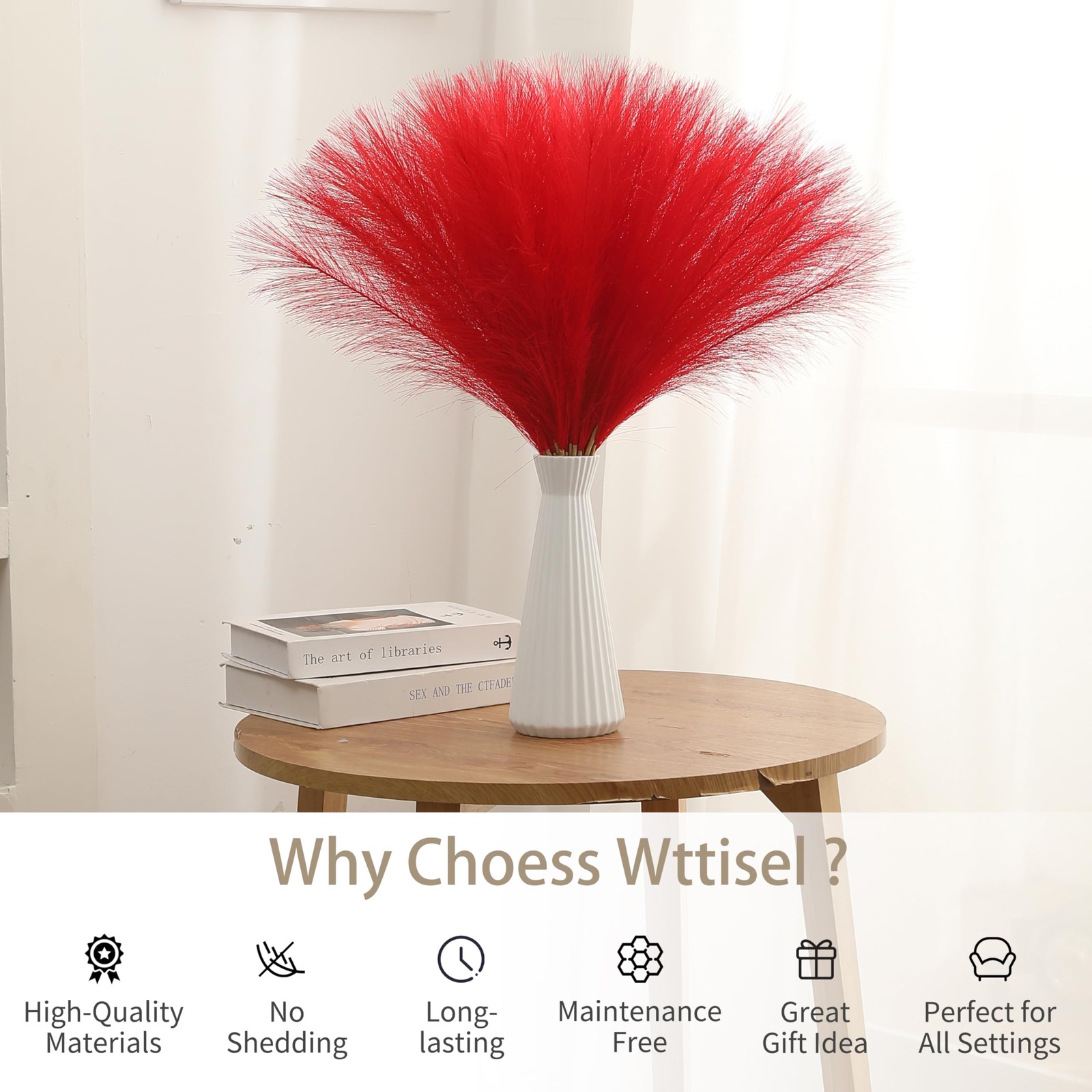 30pcs 22″ Red Pampas Grass – Faux Pampas Grass Decor Pompas Floral Arrangemen…