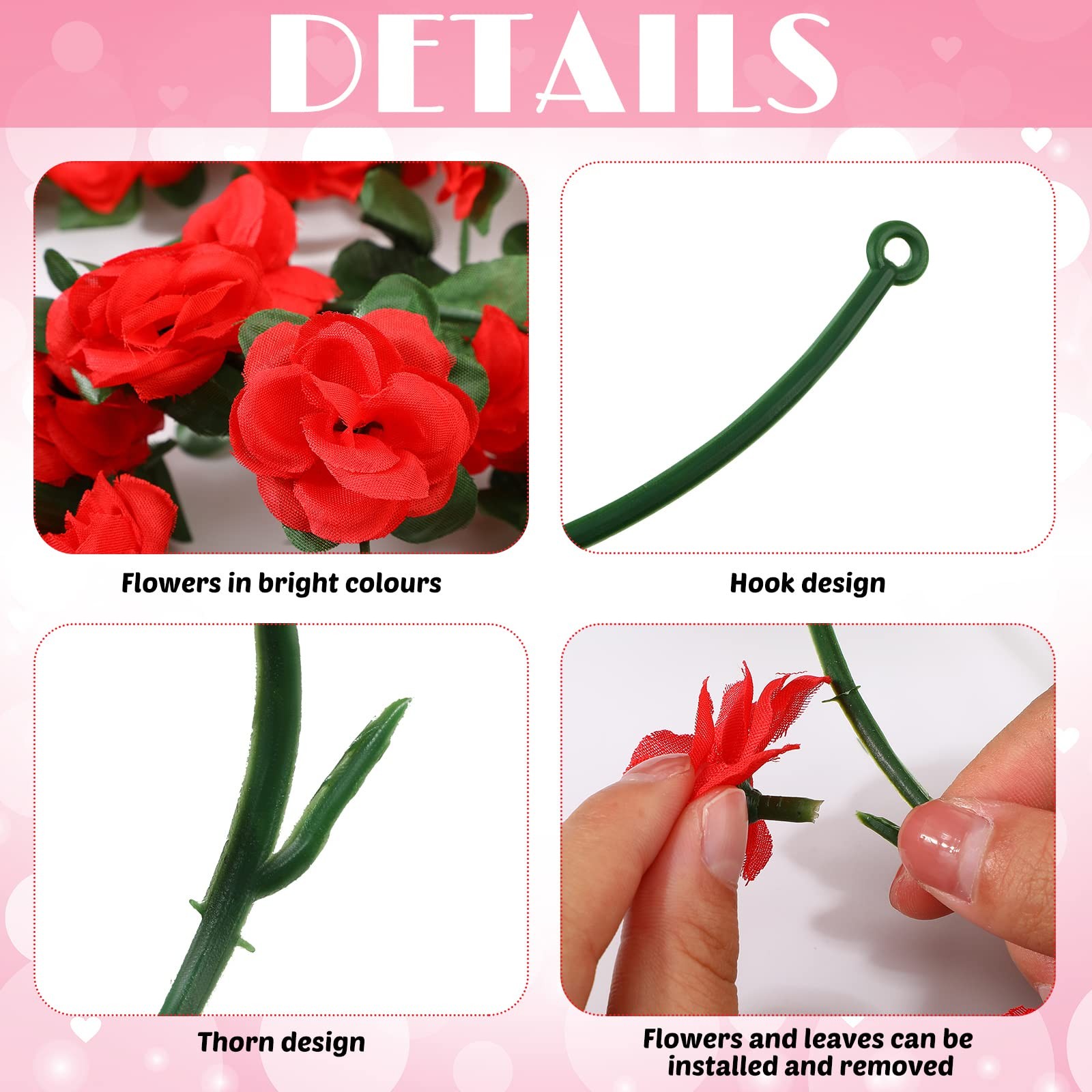 12 Pcs 100 ft Flower Garland Artificial Rose Vine with Green Leaves Hanging A…