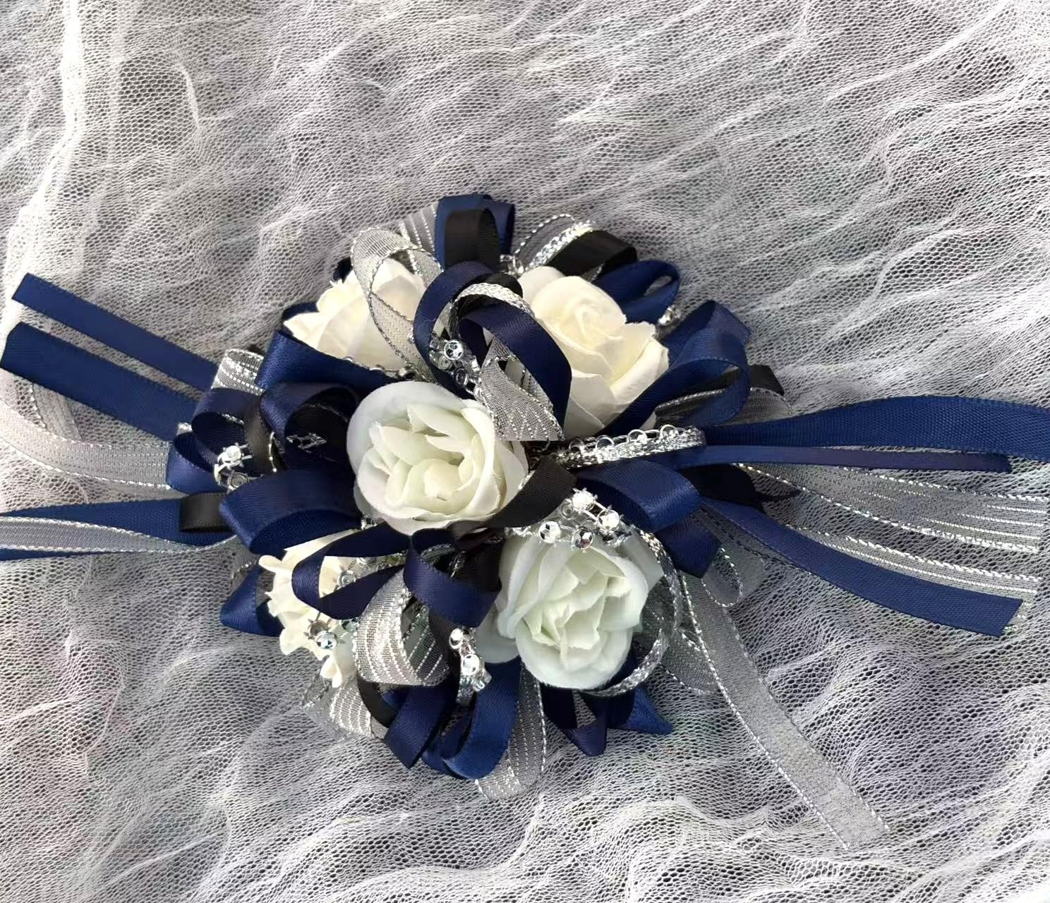 Rose Wedding Corsage Boutonniere Set Floral Prom Suit Decoration Dark Blue