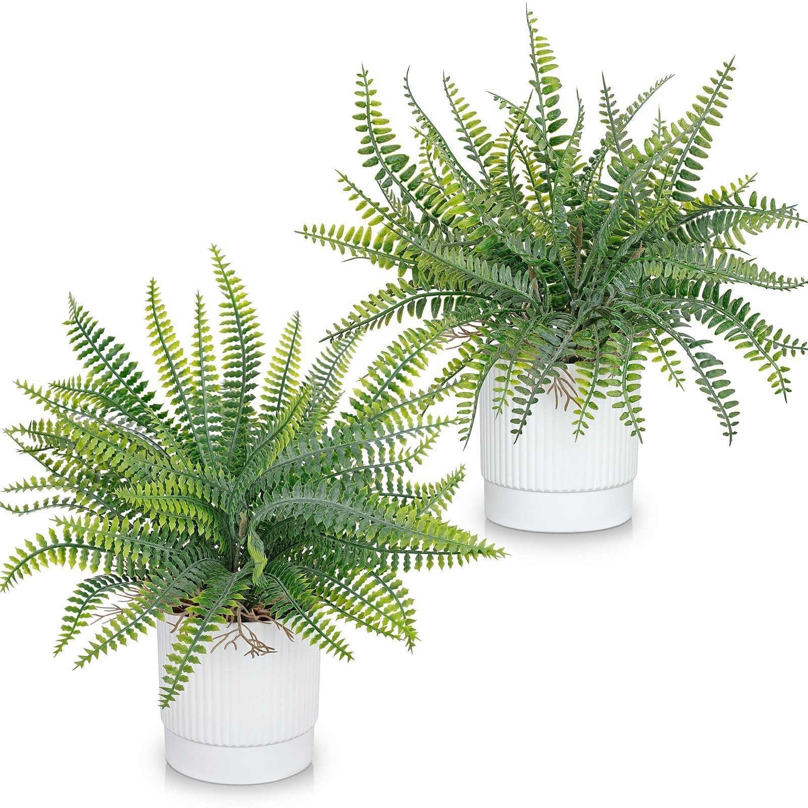 Set of 2 Fake Plant Fern Potted Artificial Plants for Shelf Desk Home Bathroo…