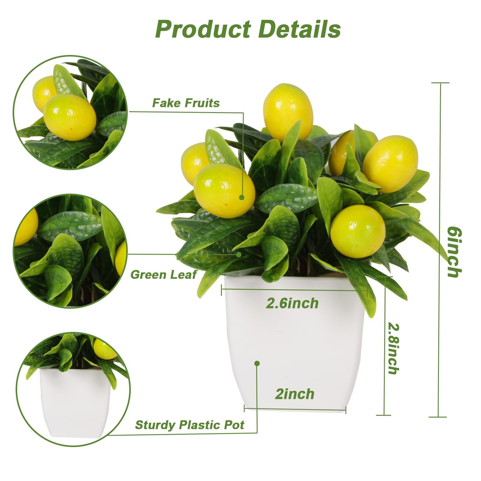 4 Fake Potted Plants Small Artificial Fruit Plants with Pots Lemon 2pcs Straw…