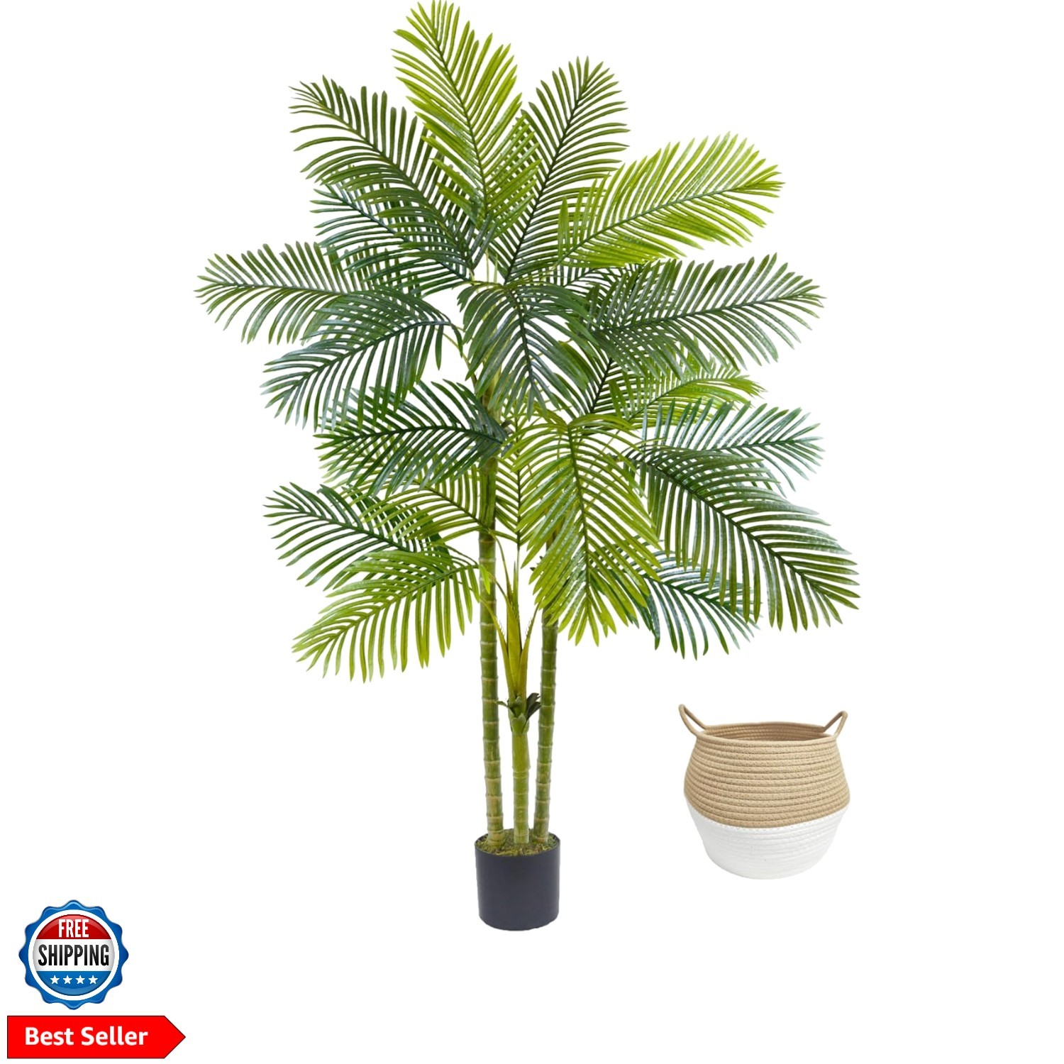Artificial Palm Tree, 7ft Fake Areca Palm Plant with Basket, Large Faux Phoen…
