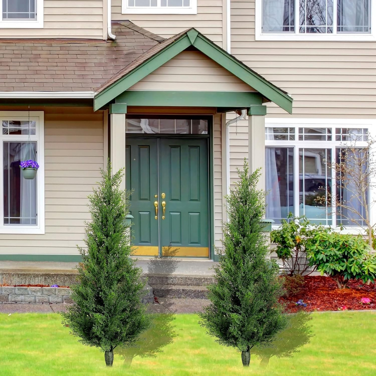 2 Set 3 ft Artificial Cedar Trees with Ground Spike Summer Yard Decoaration UV