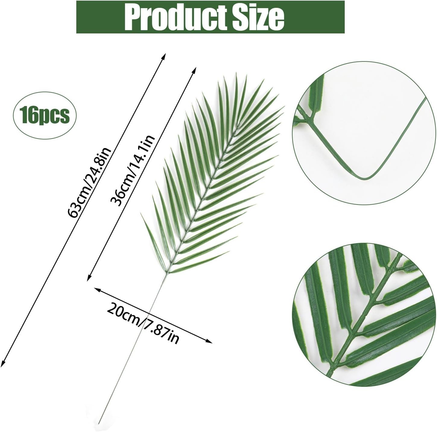CCINEE 16 PCS Artificial Palm Leaves, Faux Large Palm Fronds Fake Tropical Plant