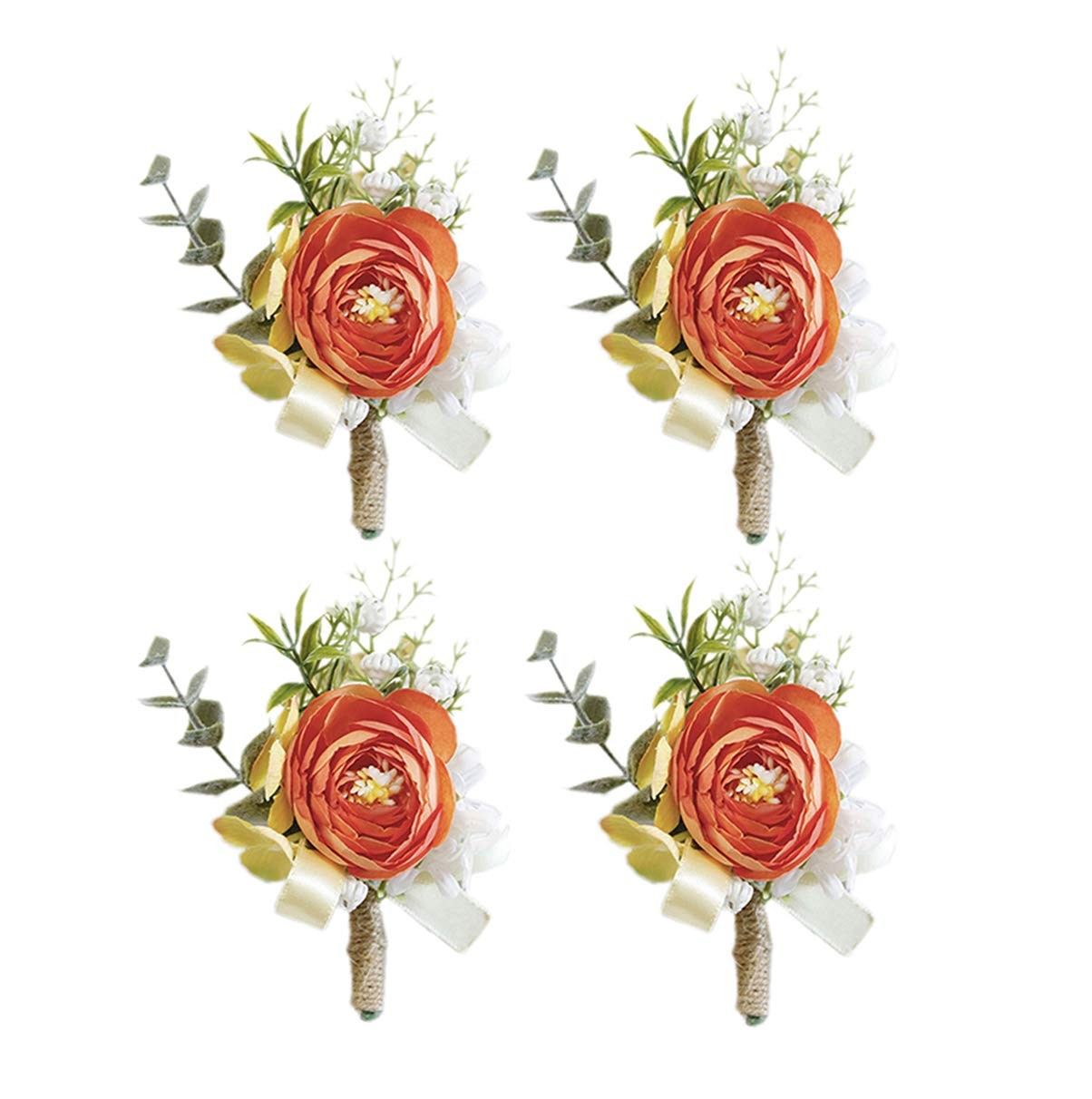 Blue Men’s Boutonniere with Pin Wedding Groom Buttonhole Suit Decor 4 PCS