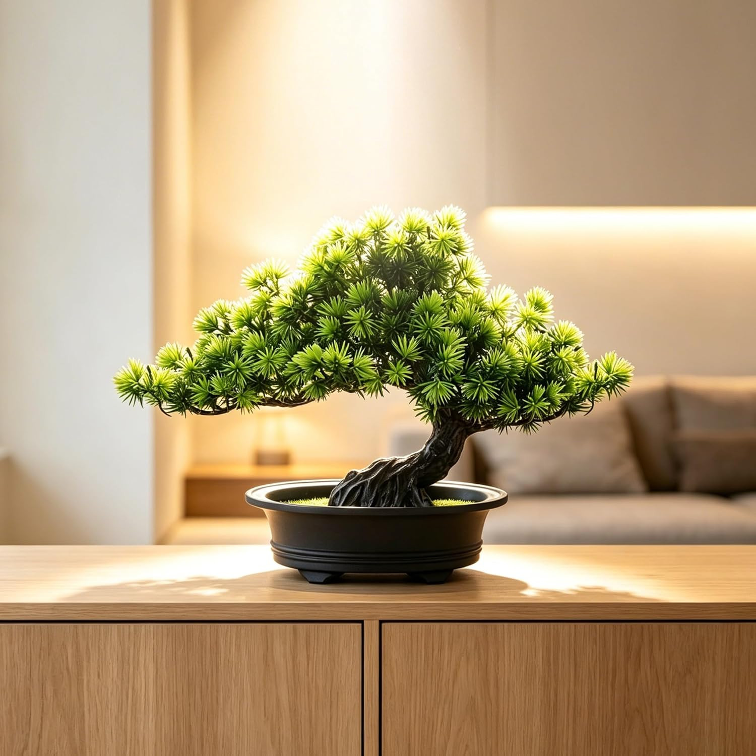 Small Fake Plants Desk Decor Artificial Bonsai with Pot, 9.5″ Tall, Green