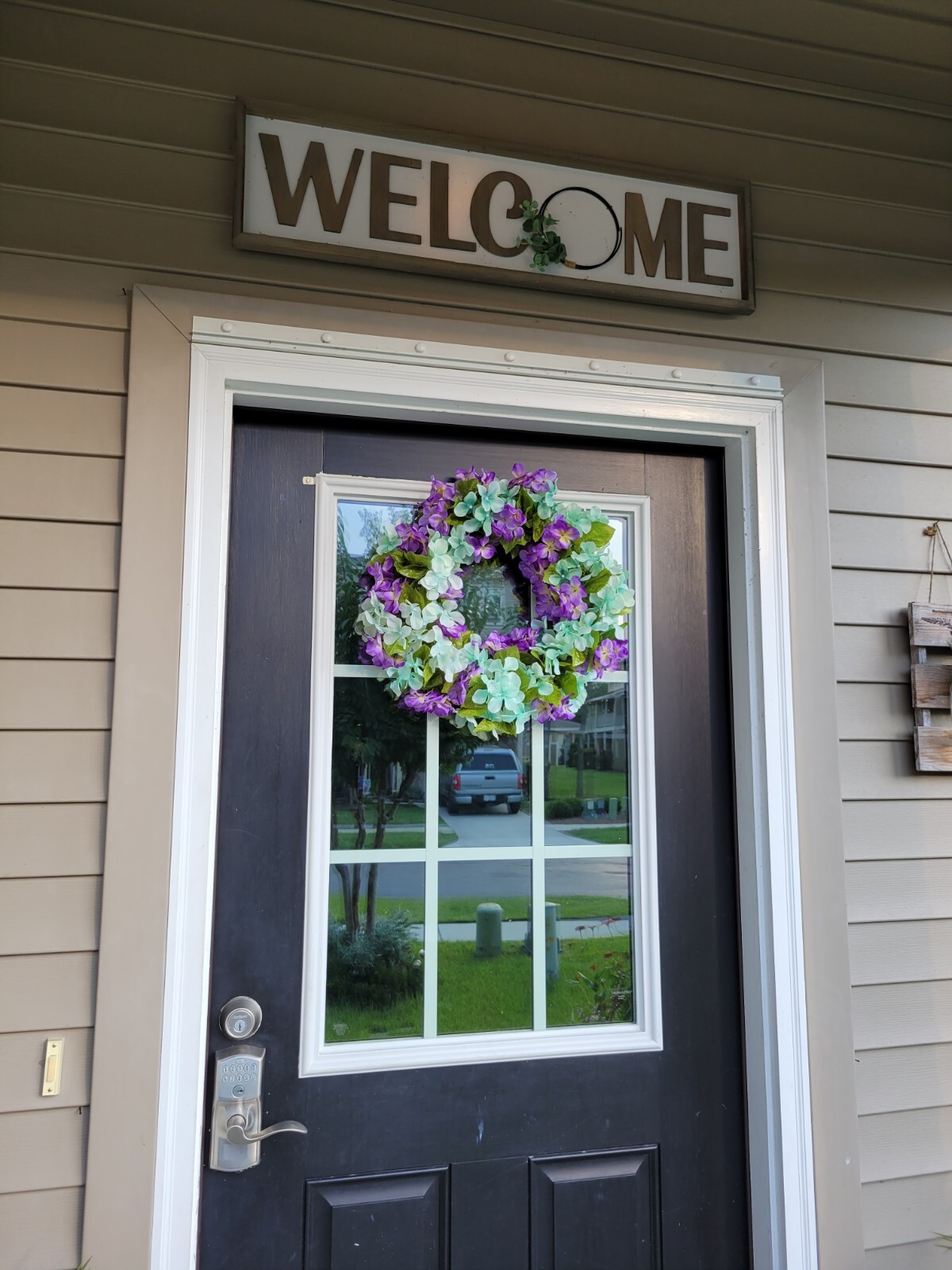 FLORAL one of a kind WREATH flowers Decor Front Door 16″ new green Hydrangeas