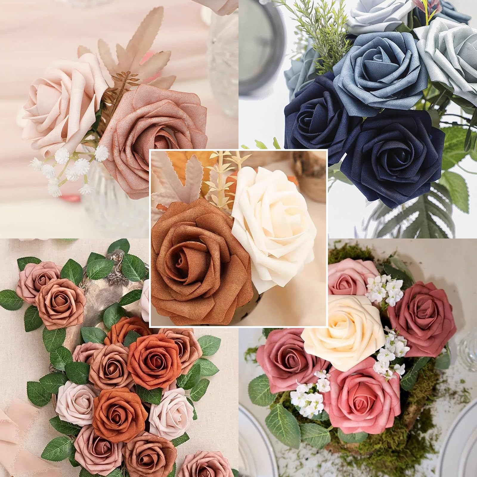 Artificial Flowers 25pcs 3″ Realistic Foam Fake Roses with Stems,Faux Floral …