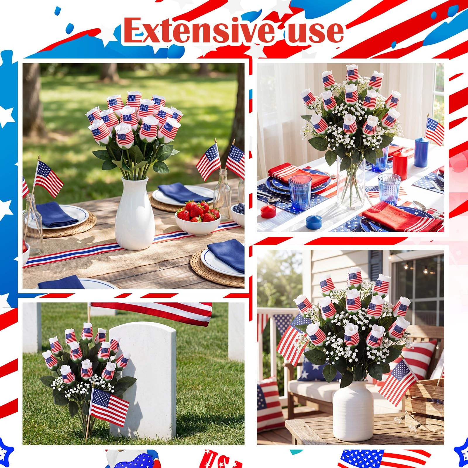 12 Pcs 4th of July Rose Flowers Patriotic Table Centerpieces Independence Day…