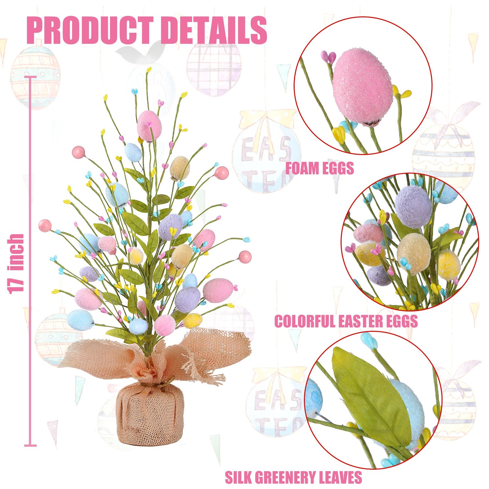 17 Easter Egg Table Tree Decorations Artificial Eggs Greenery Berries Burlap