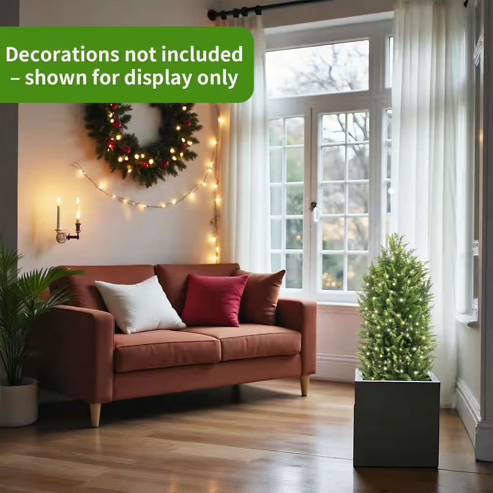 3 Ft. Artificial Cedar Topiary Trees for Outdoor Front Porch Decor in Pot 2-Pack