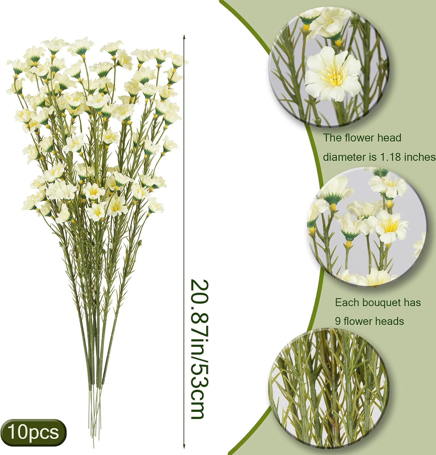 10 Pcs Artificial Wildflowers with Stems Bulk Silk Spring Flowers 21″