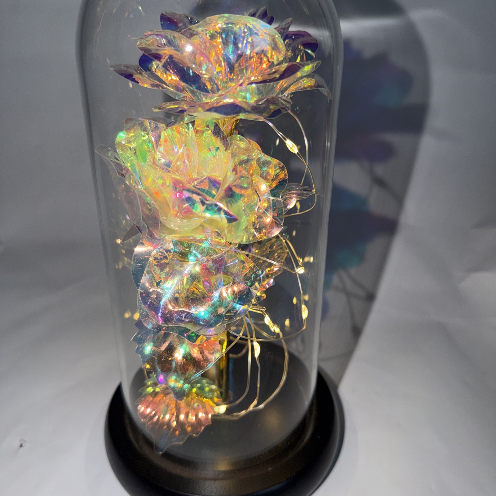 Iridescent Color Changing Flower In Glass Dome
