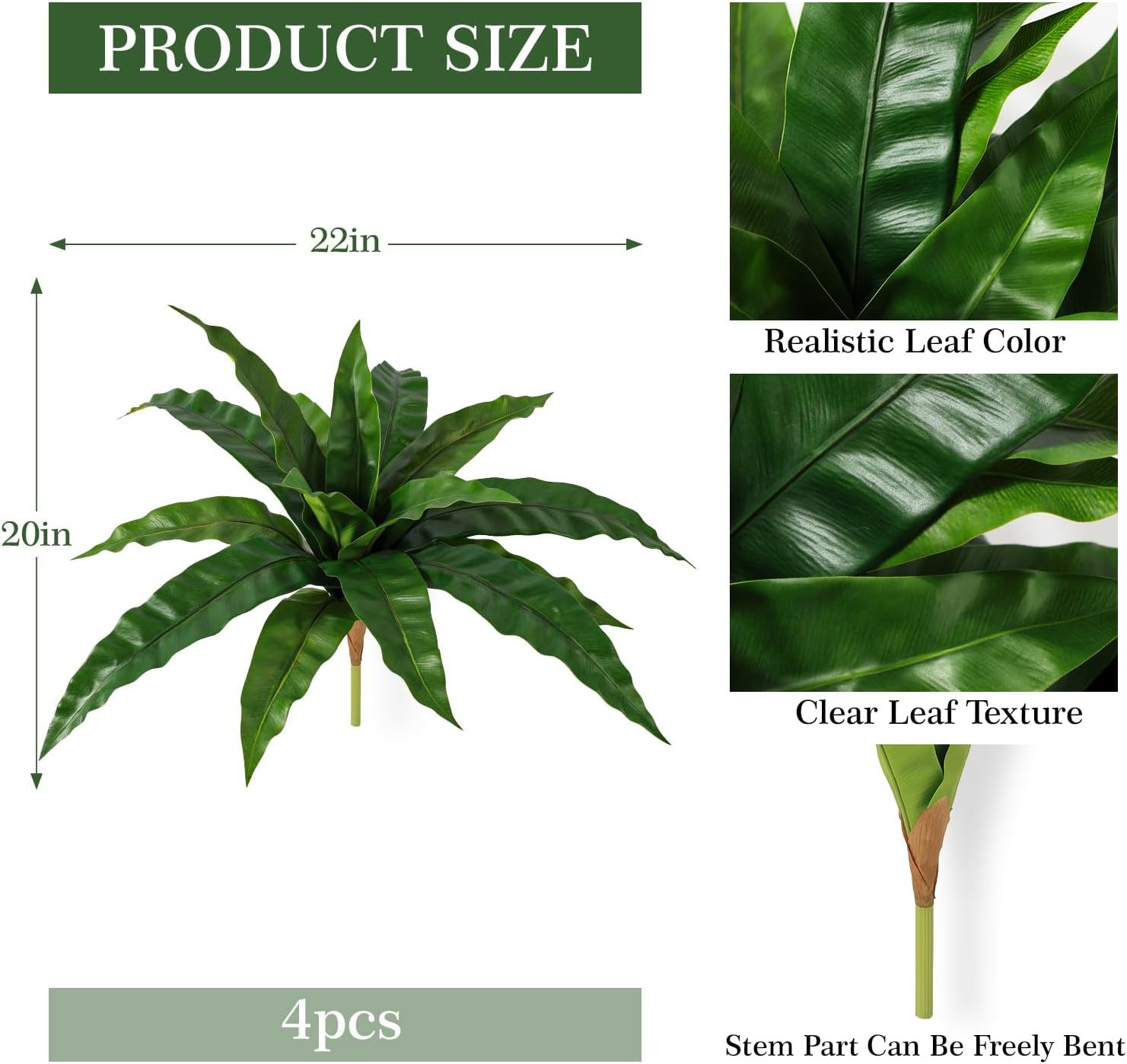 4 Pcs Artificial Plants Outdoor, Artificial Bird Nest Fern Stems, 3D Real Touch