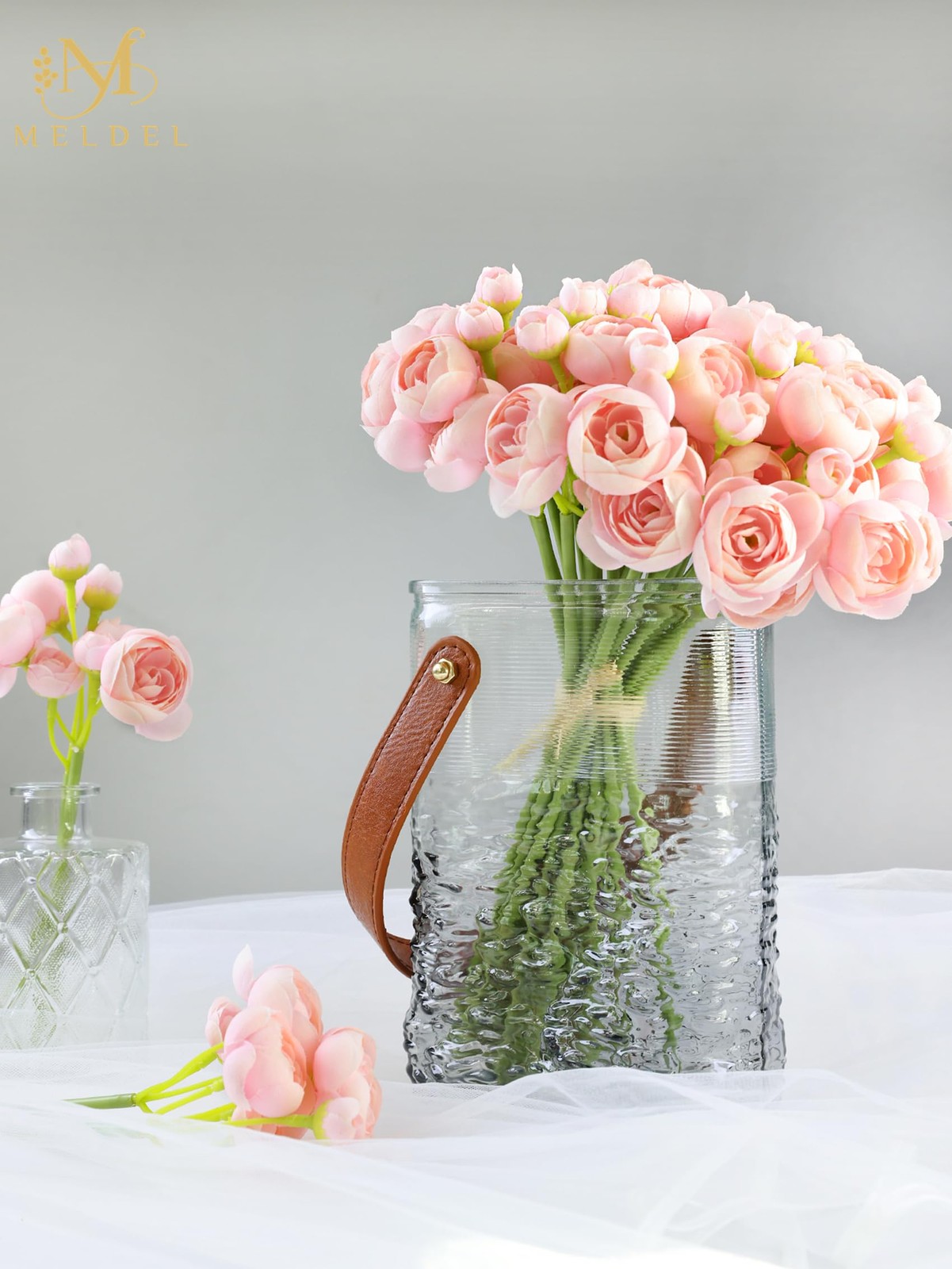 32 PCS Ranunculus Artificial Flower Faux Silk Mini Pink Peony Wedding