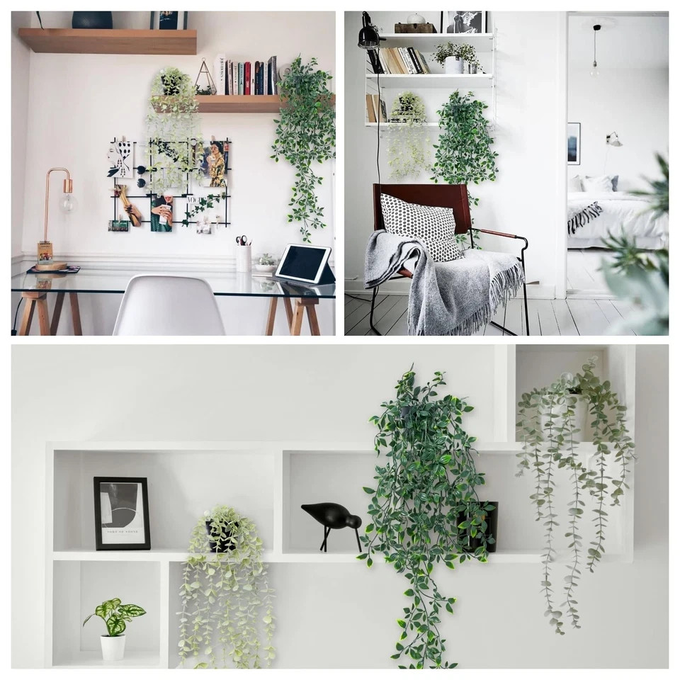 2pcs Fake Hanging Plants Decor Artificial Potted Bedroom Kitchen Patio Bathroom