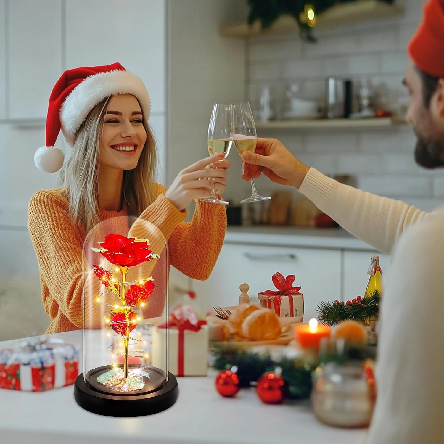 Eternal Red Rose in Glass Dome with LED Lights – Perfect Gift for Any Occasion
