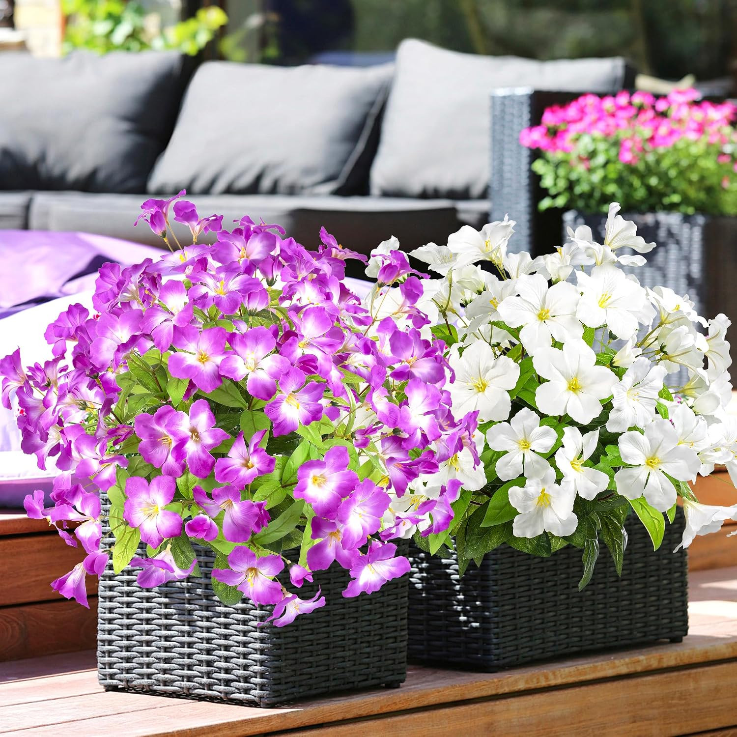 Vibrant 15.7″ Purple Artificial Azalea Flowers – Set of 4 for Outdoor Decor