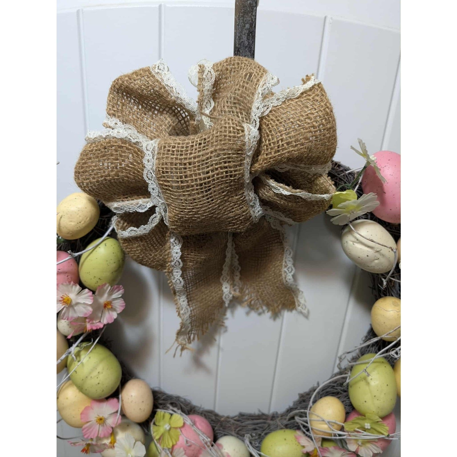 Easter Bunny Eggs Wreath Spring Flowers Vines Door Wall Holiday Decor 18″