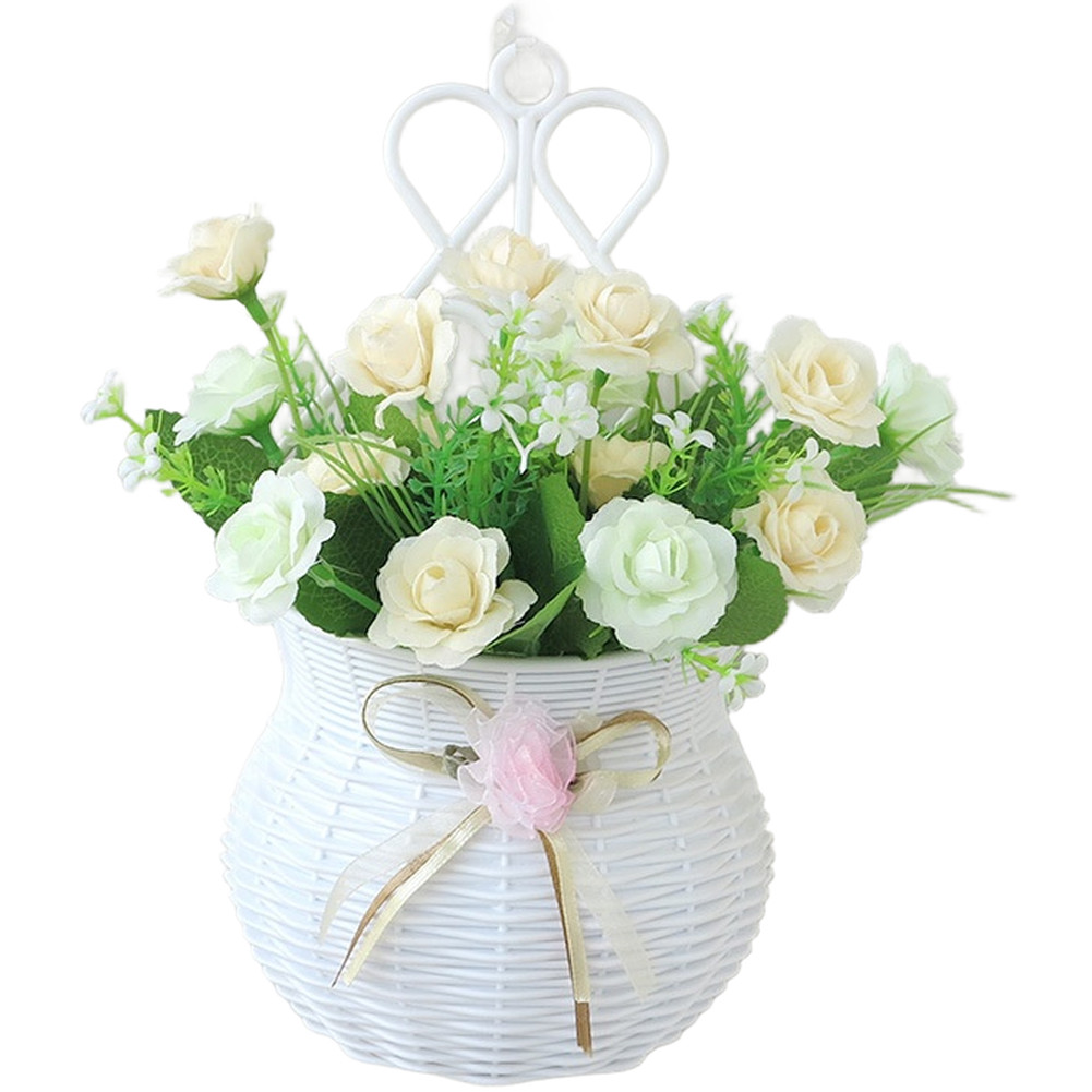Wall Mounted Artificial Flower Basket with Hook for Home Garden Restaurant