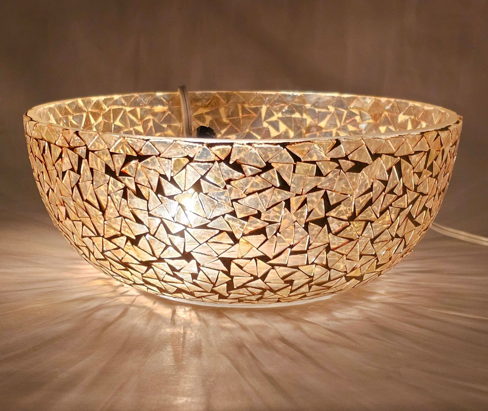 Compote Bowl Gold Mosaic on Glass Triangle Chips 9″Dia 4″High FREE SHIPPING