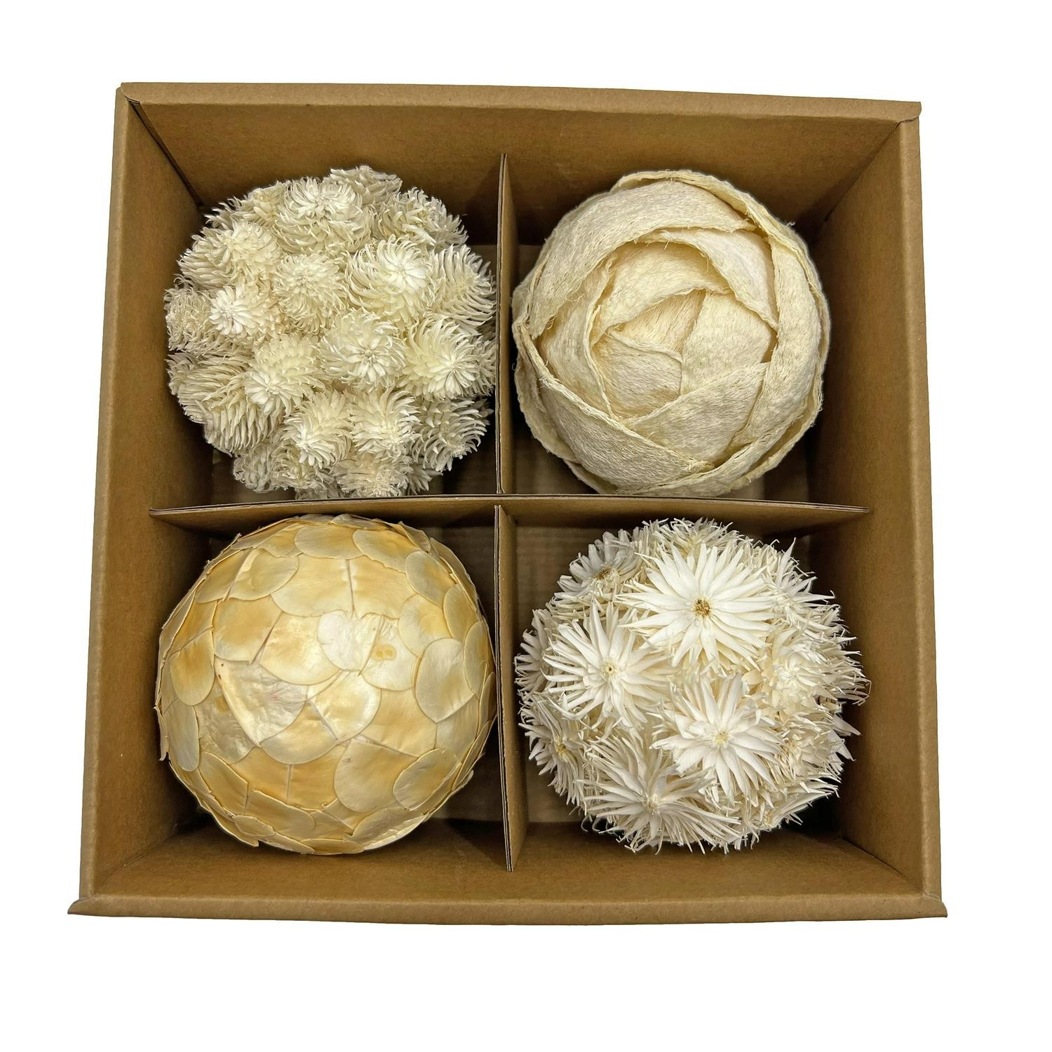 Preserved Decorative Conifer And Pinecone Topiary Balls – White – Set Of 4