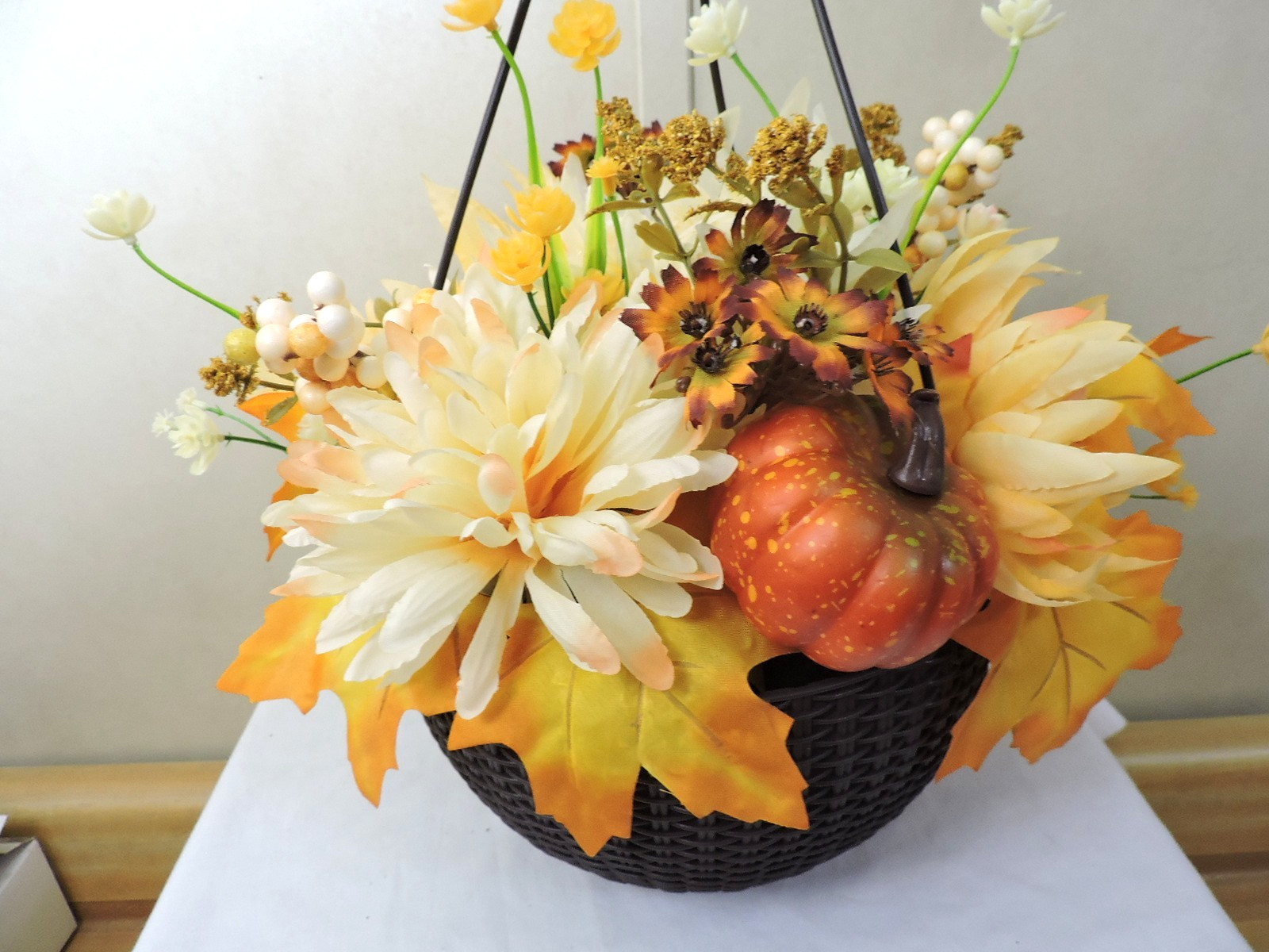 Artificial Hanging Flowers Basket Faux Fall Decor NWT Beautiful