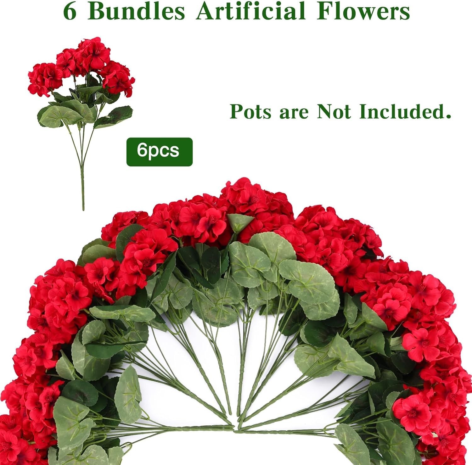 Vibrant Silk Red Geraniums – 6 Bundles for Effortless Home Decor & Gardens