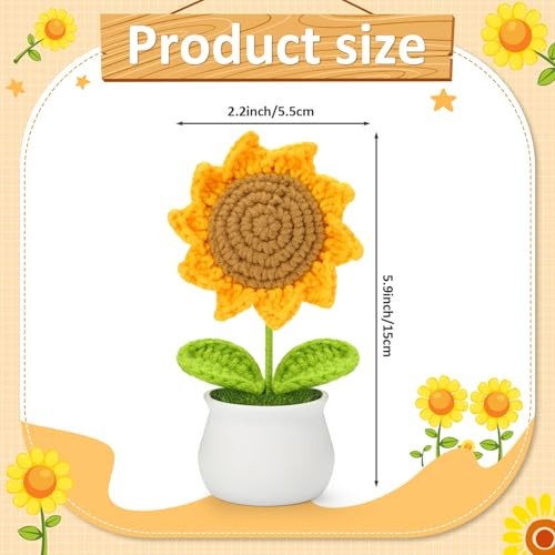Crochet Flowers Artificial Sunflower for Office Desk Car Dashboard Decor,