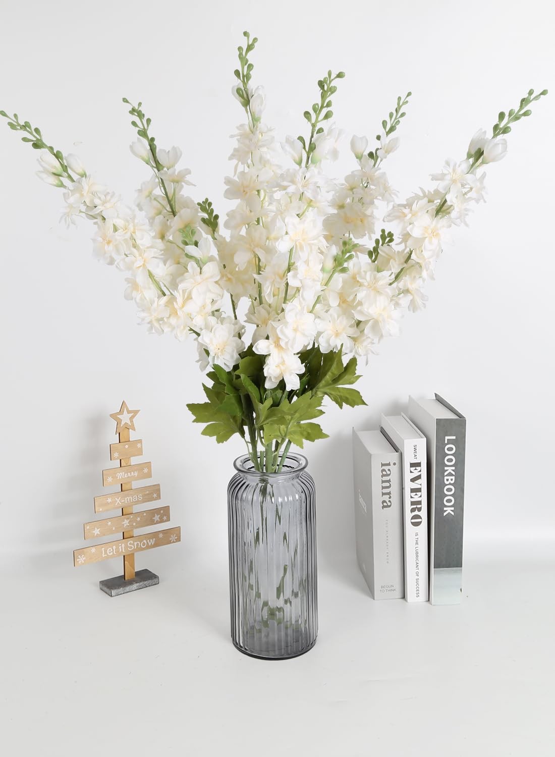 6PCS Champagne Silk Flowers Artificial Delphinium 33″ Long Stem Flowers for T…