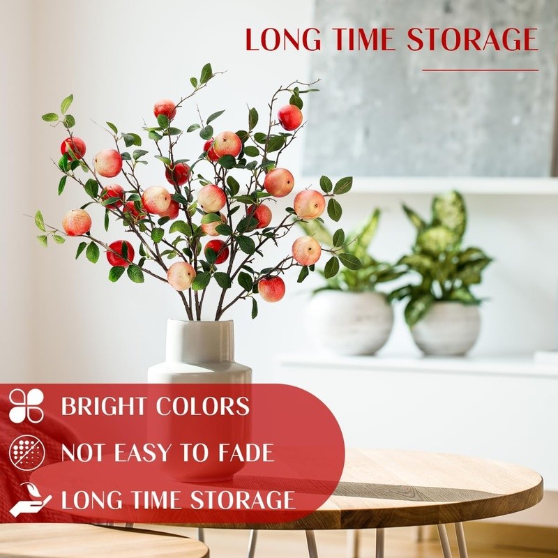 Artificial Fruit Branches Faux Apple Stem Floral Arrangement Home Decor New