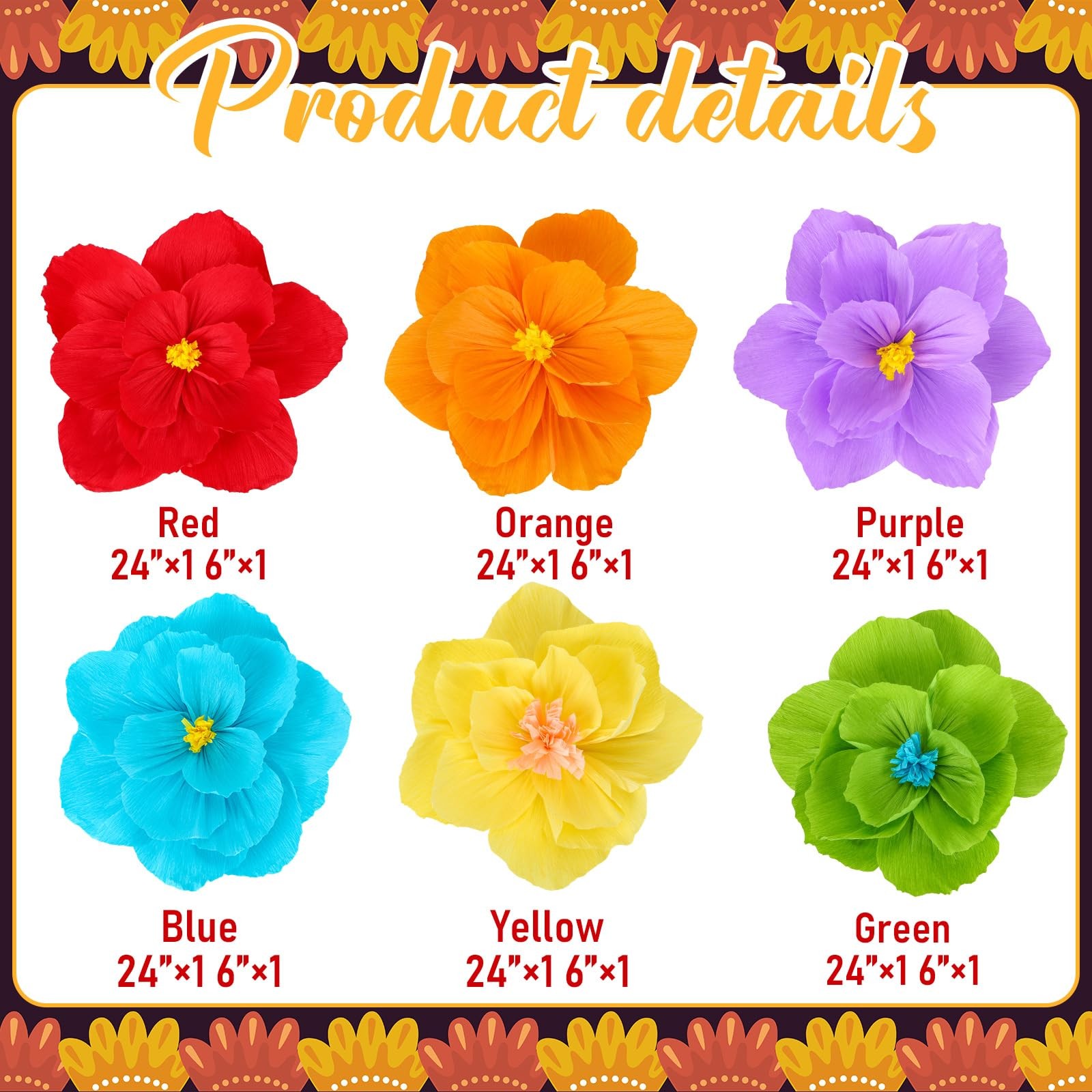 Giant Paper Flowers Artificial Large Mexican Fiesta Wall Backdrop Decor 18 PCS