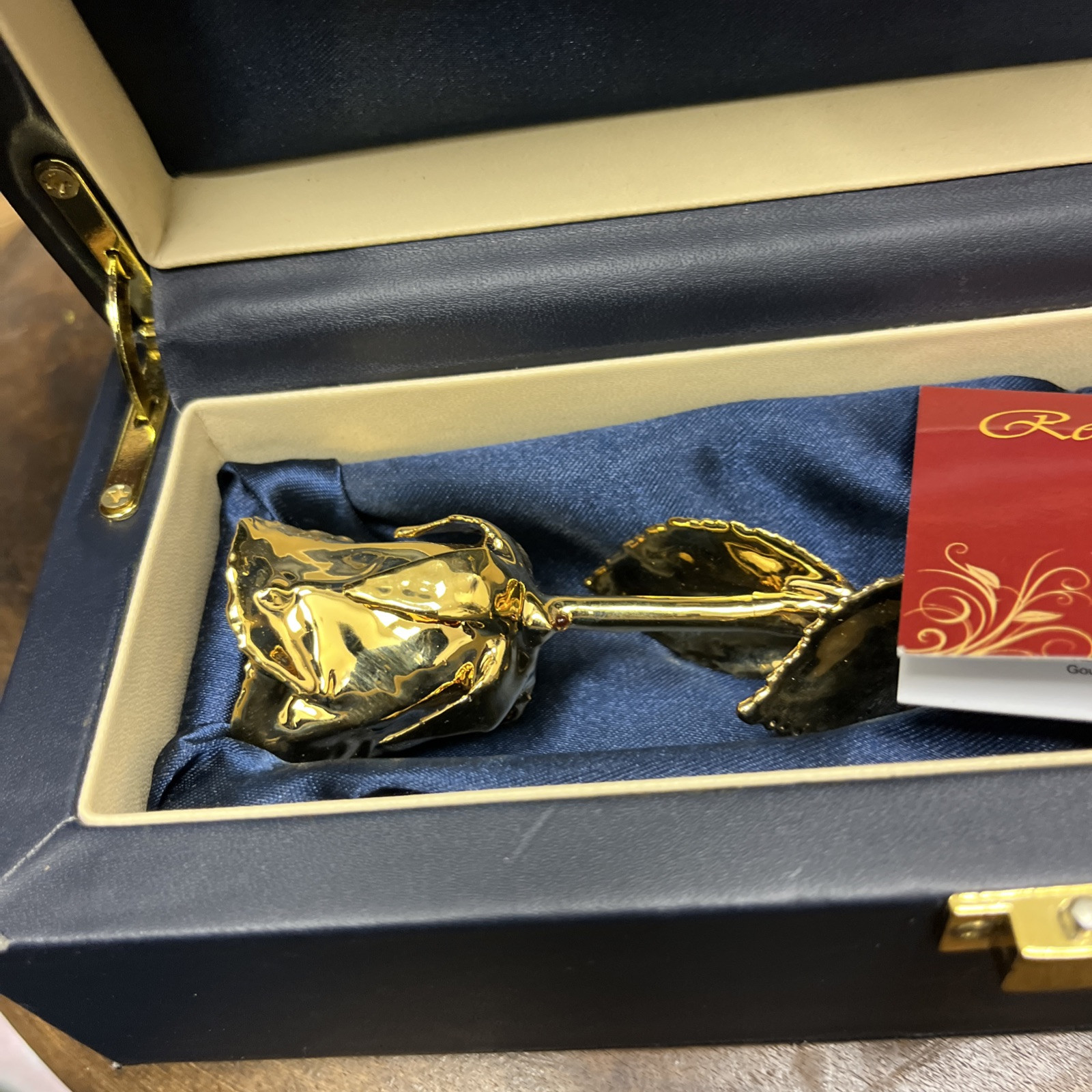 24K GOLD DIPPED NATURAL ROSE 7″ – MIDNIGHT BLUE GIFT BOX+ Vase