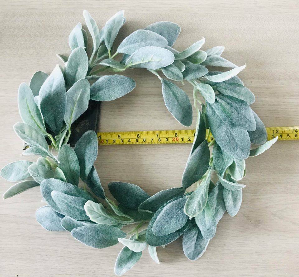 Lambs Ear 13” Farmhouse Artificial Fake Wreath – Wedding Spring Kitchen Cabinet