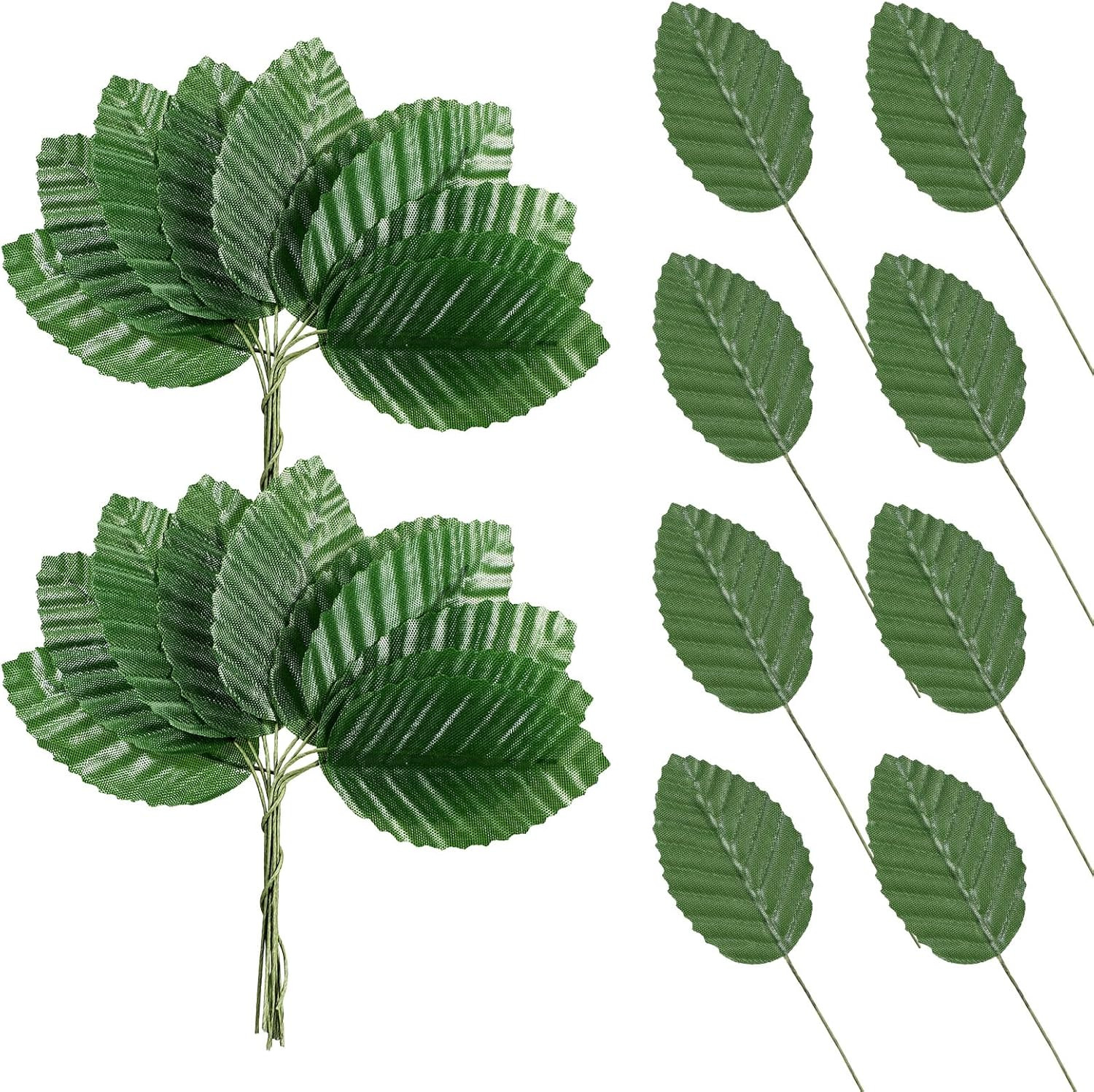 200 Pcs Faux Wired Single Leaf 4.3inch Artificial Leaves for Crafts Fake Gree…