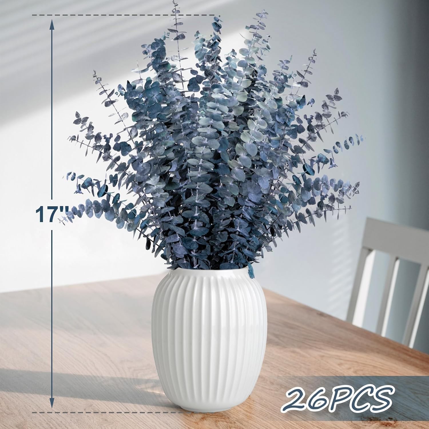 26Pcs Real Dried Eucalyptus Stems, 17″ Blue-Green Preserved Eucalyptus Stems …