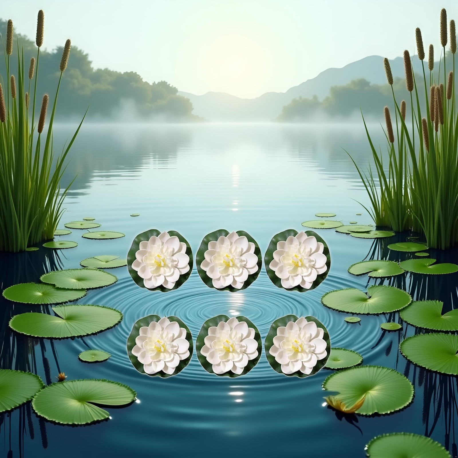 Tnyvm 6 Pcs White Artificial Lotus Flowers Large Floating Lotus Faux Water Li…