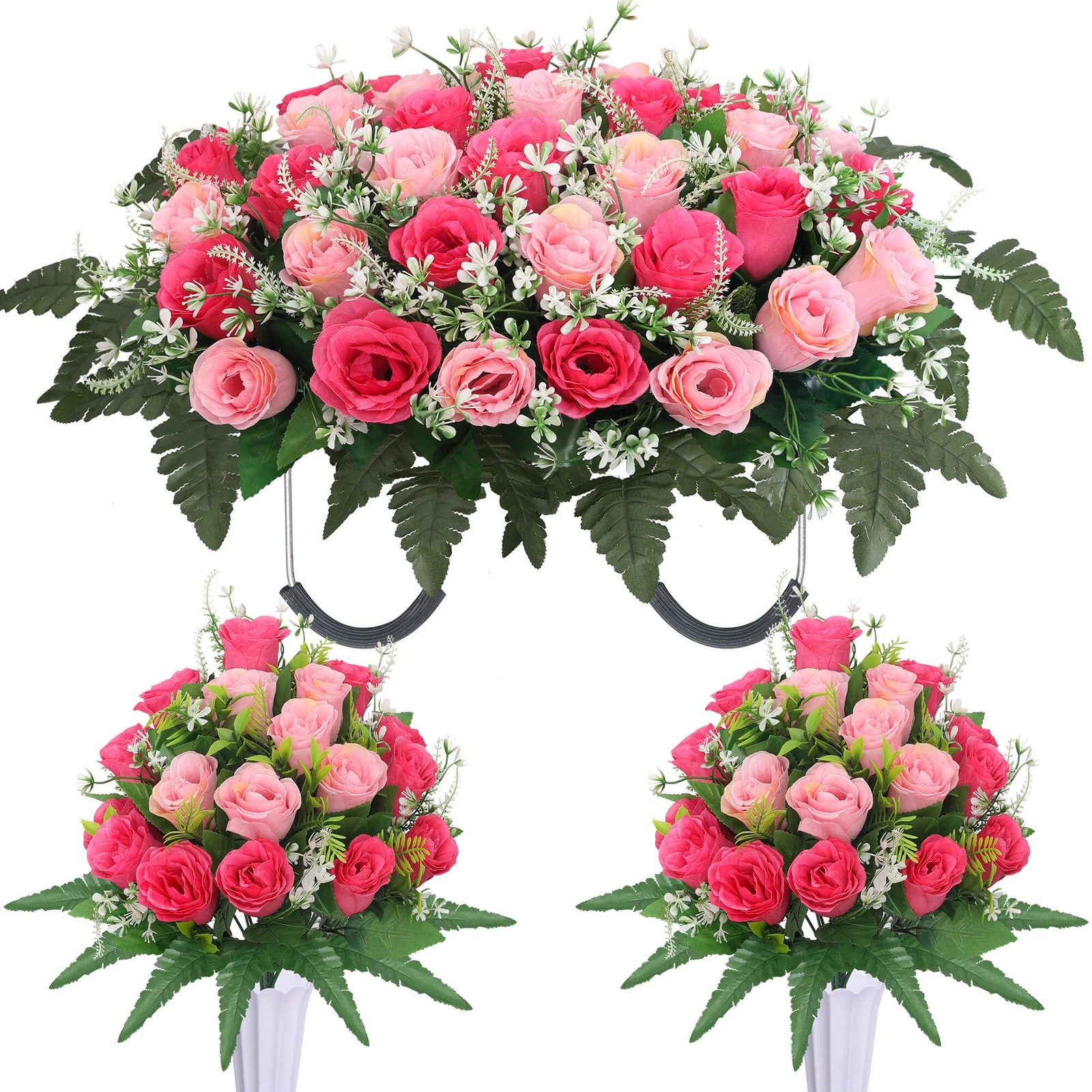 Lodou 3 Sets Cemetery Flowers for Grave,Headstone Flower Saddle,Grave Memorial F
