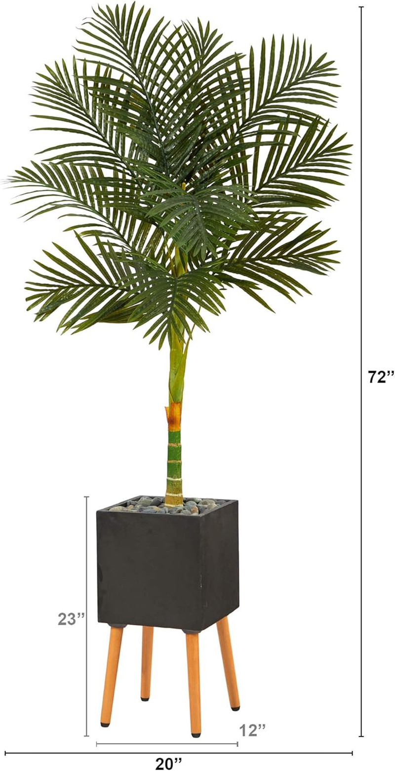 6Ft Golden Cane Artificial Palm Tree in Stylish Black Planter Stand