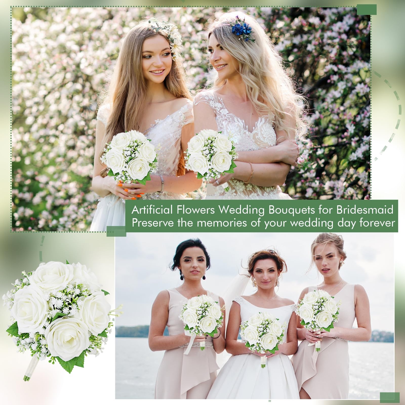 Artificial Bridesmaid Bouquets Set of 6-7 Inch Bridesmaid Bouquets Ivory Whit…
