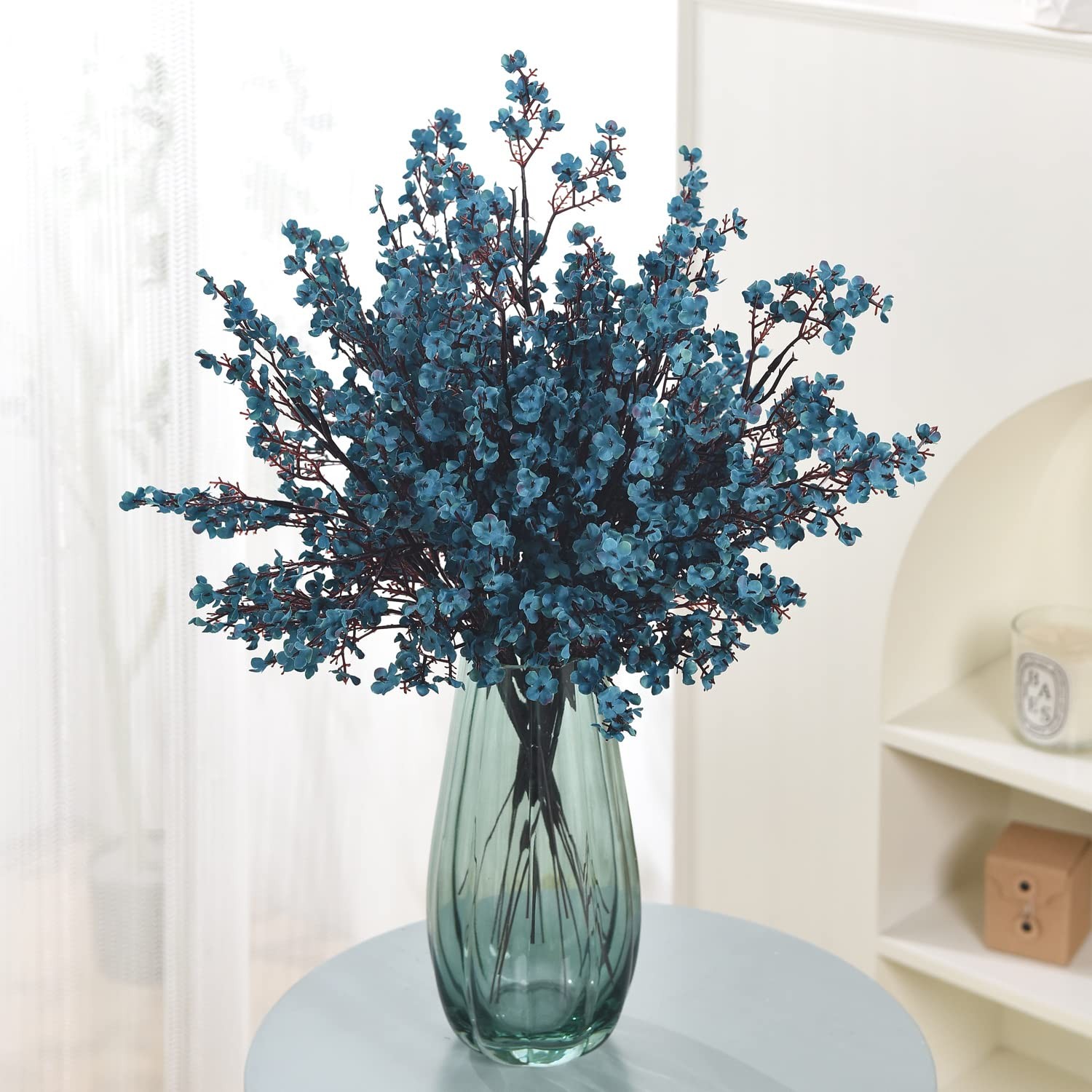 15 PCS Teal Blue Artificial Baby Breath Flowers, Fake Silk, Real Touch, DIY