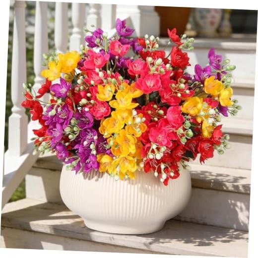 12 pcs Artificial Bouquet Fake Four Mixed(3 Purple, 3 Red, 3 Fuchsia, 3 Yellow)